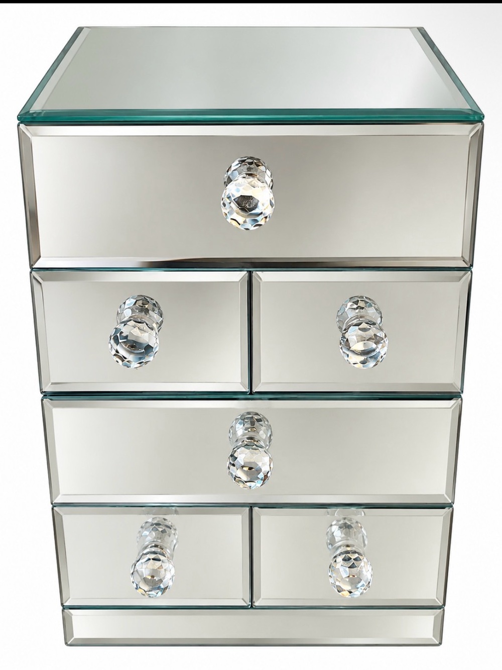 Crystal-Front Mirrored 6-Drawer Jewelry Chest - Silver